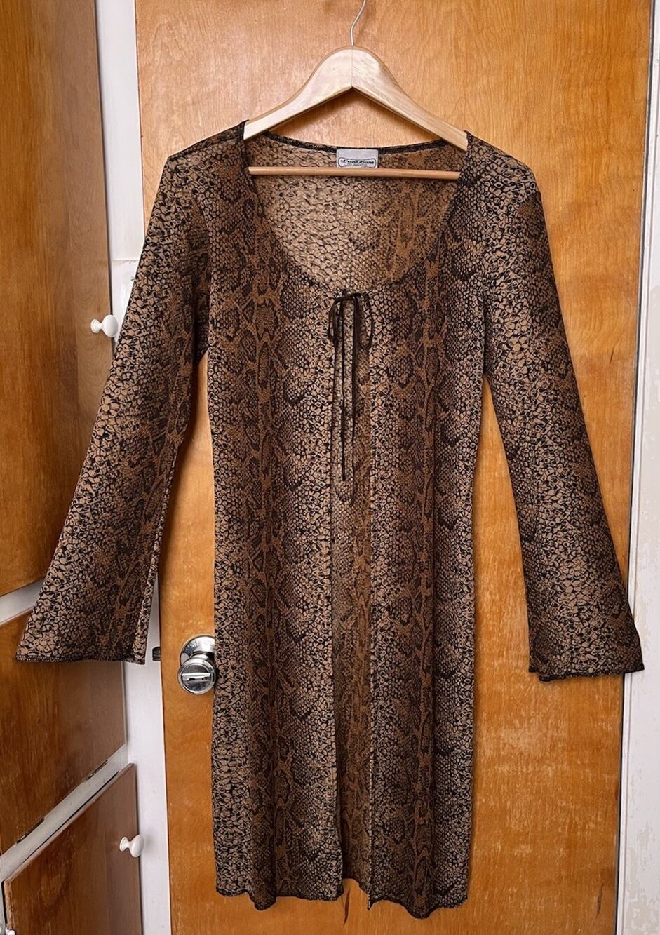 Vintage Y2K Snake Print Bell Sleeve Duster Rave Alt 90s Riot Girl Stretch Sz M